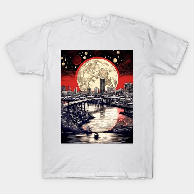 Full Sturgeon Moon Over Portland Oregon T-Shirt by Puff Sumo